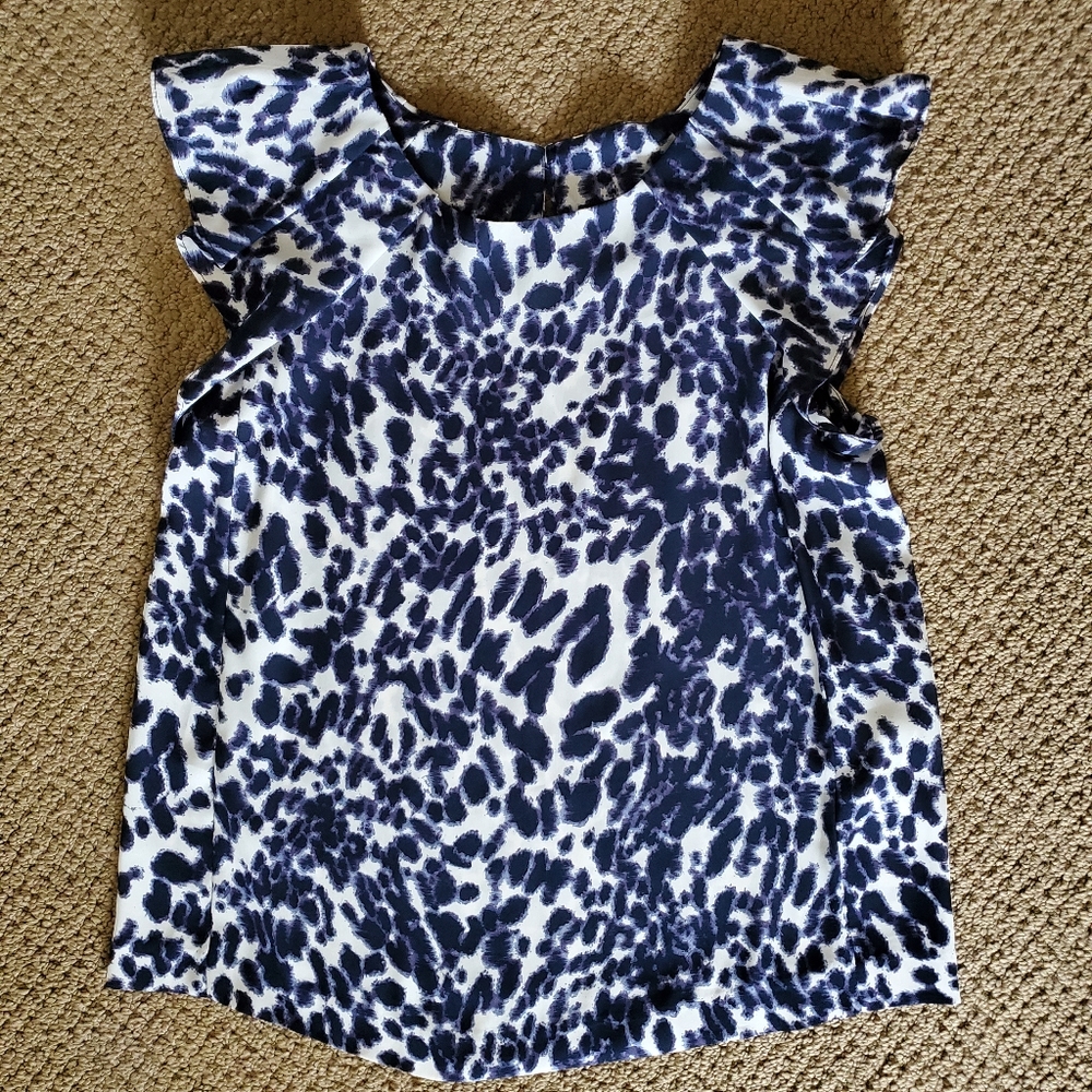 ZARA blue animal print short sleeve blouse